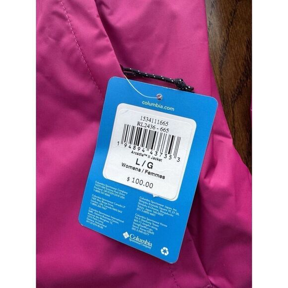 Columbia Women's Arcadia II Rain Jacket Fuchsia Pink NWT Size Large - Picture 7 of 9